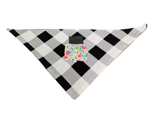 Dog Bandanas M/L - Black & White Checkered Pattern